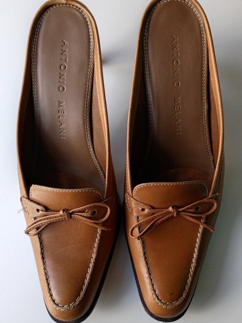 Antonio Melani Brown Leather Pointed Toe Mule Heels 7.5M